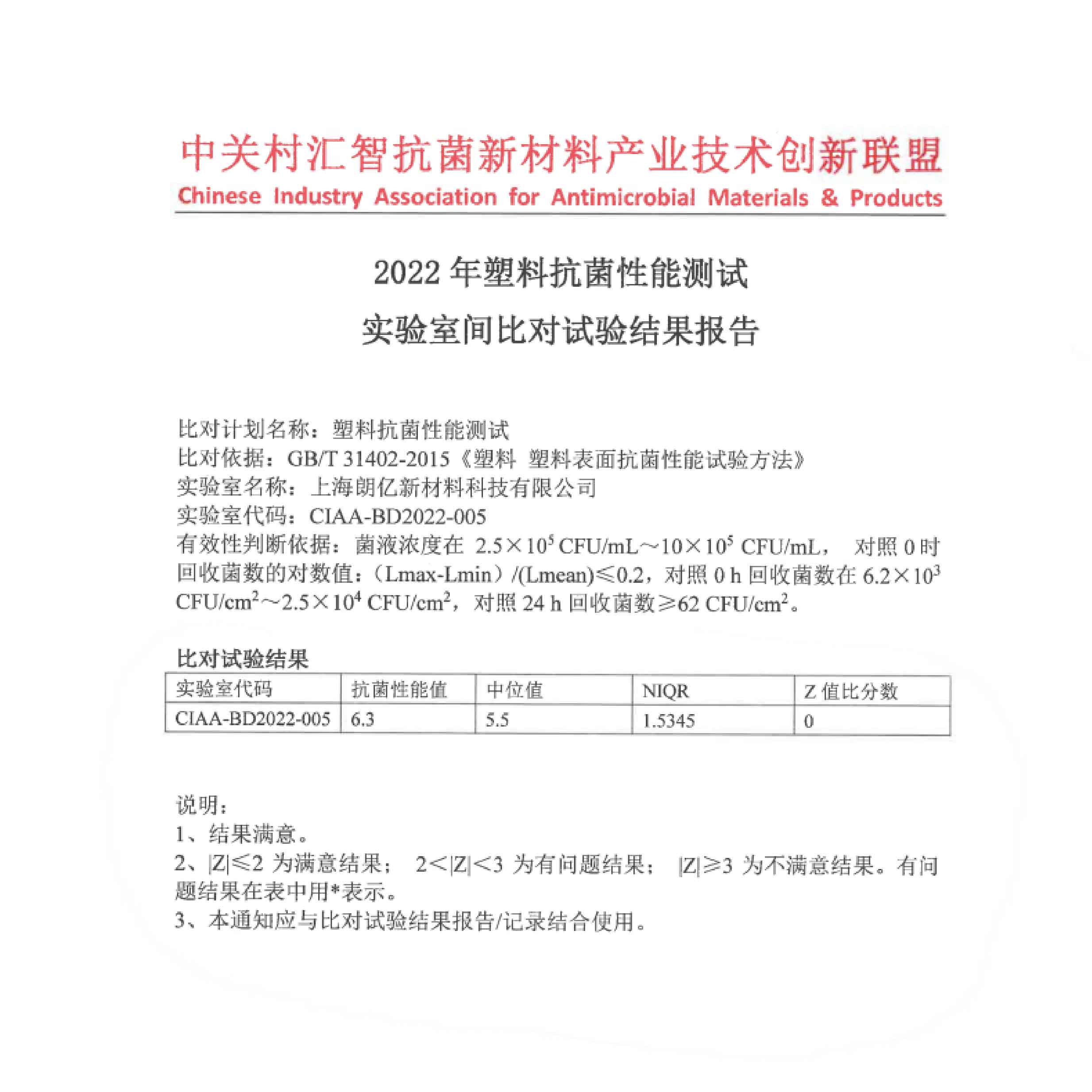 朗亿新材微生物检测中心再次通过CIAA抗菌性能实验室间对比试验
